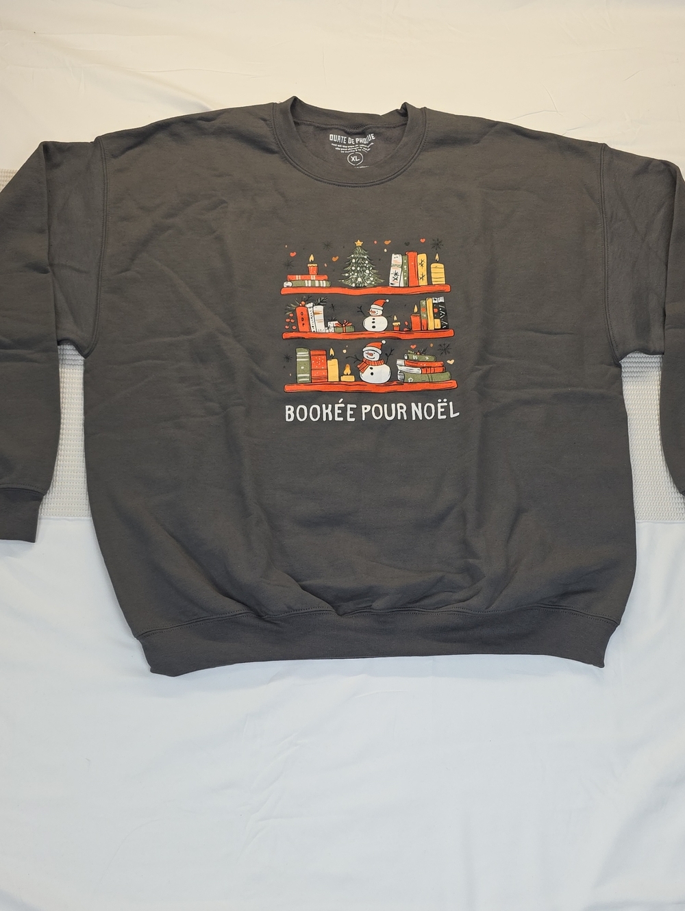 Men's Charcoal Holiday Crewneck Sweater - Bookée Pour Noël XL